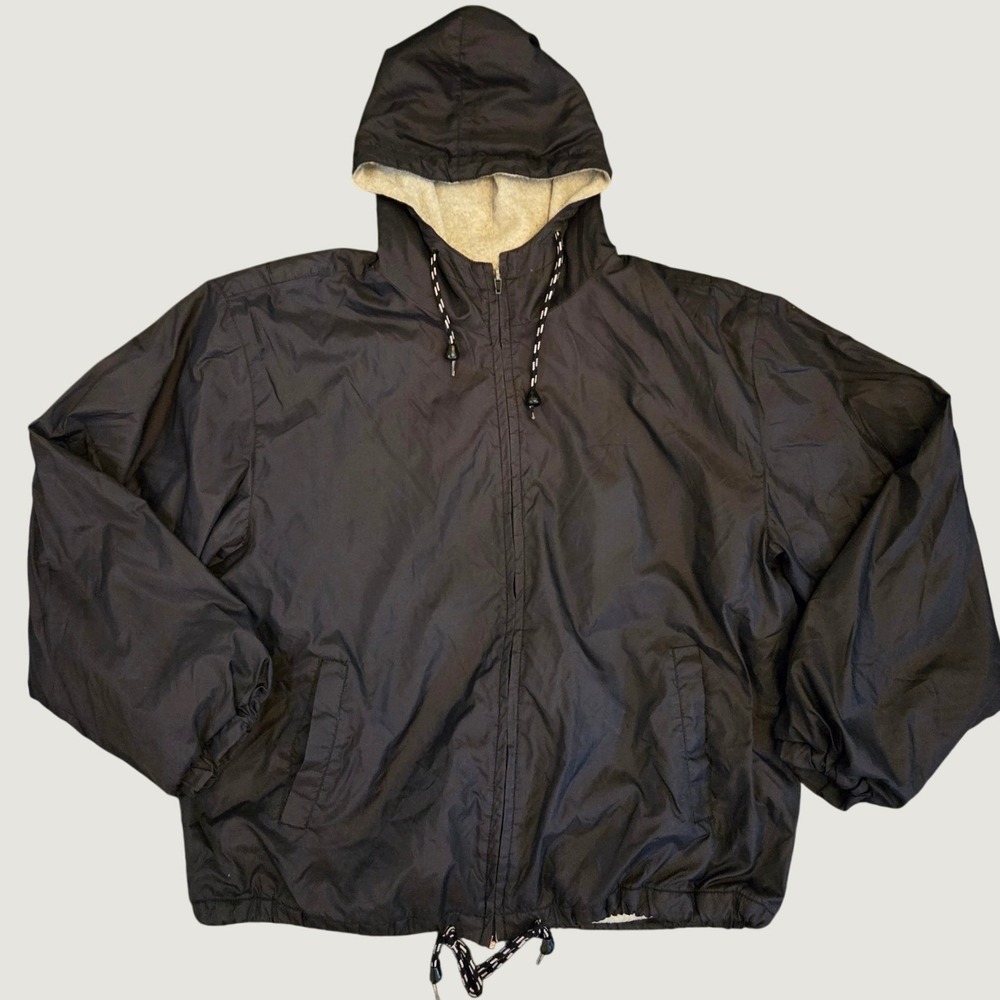 VTG 90s Eagles Ridge Sport Black Hooded Windbreaker Jacket Full Zip Size Medium
